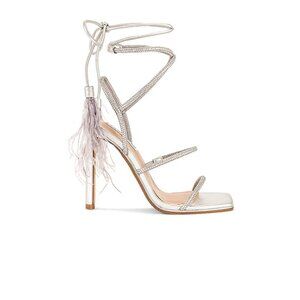 Steve Madden Upgrade Sandal Heels Silver Crystal Wrap Feather